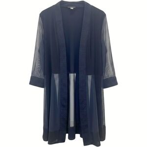 R&M Richards Navy Blue Sheer Mesh Sleeve Open Front Duster Jacket Size 14